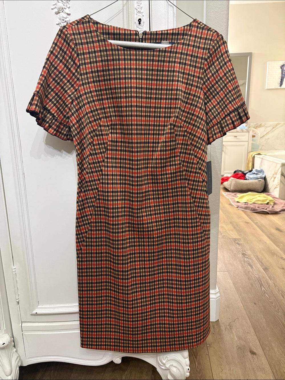 Tommy Hilfiger Orange & Tan Plaid Short-Sleeve Sheath Dress